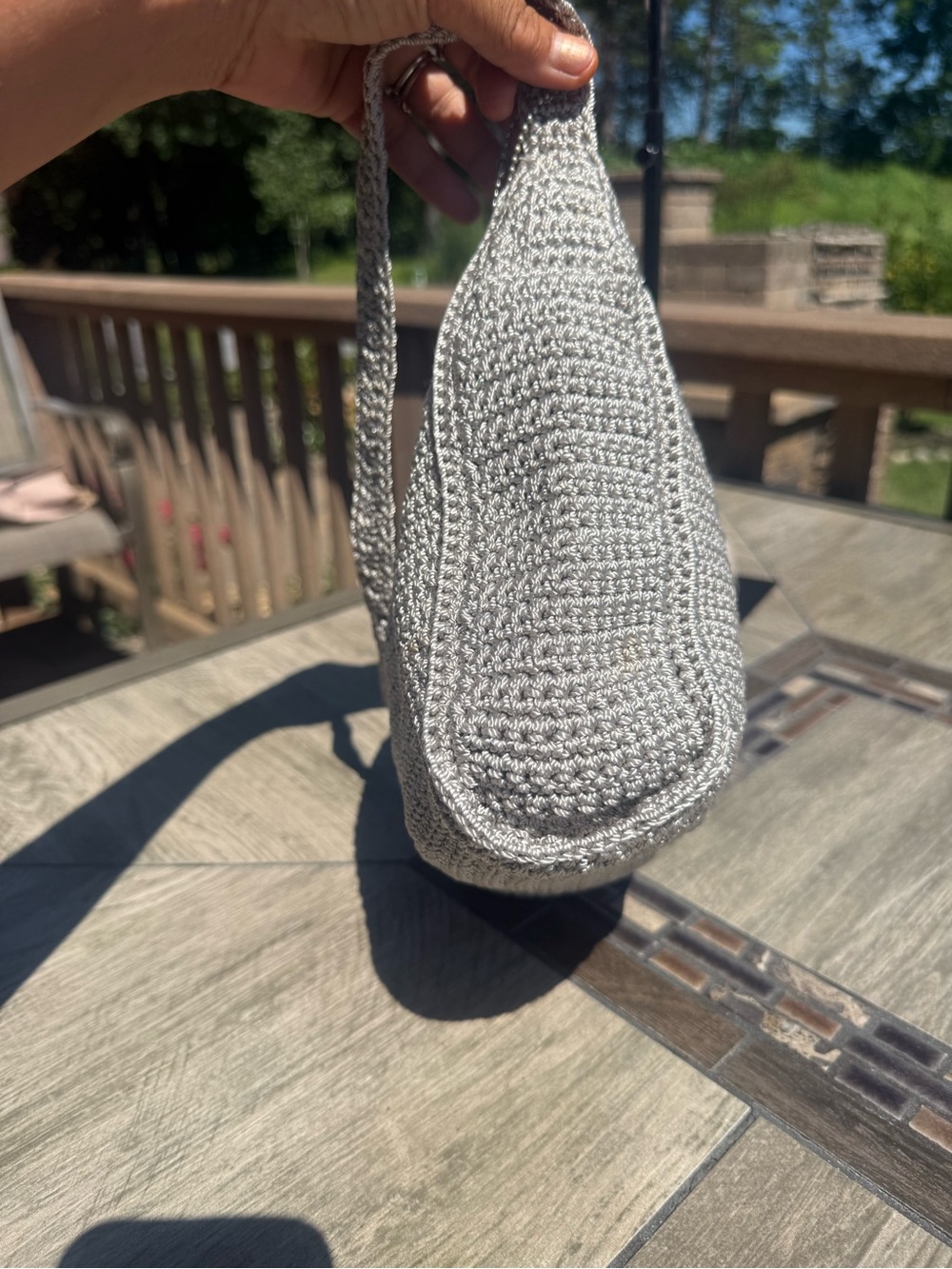 EUC The Sak Light Gray Crochet Crossbody Bag - Picture 5 of 11